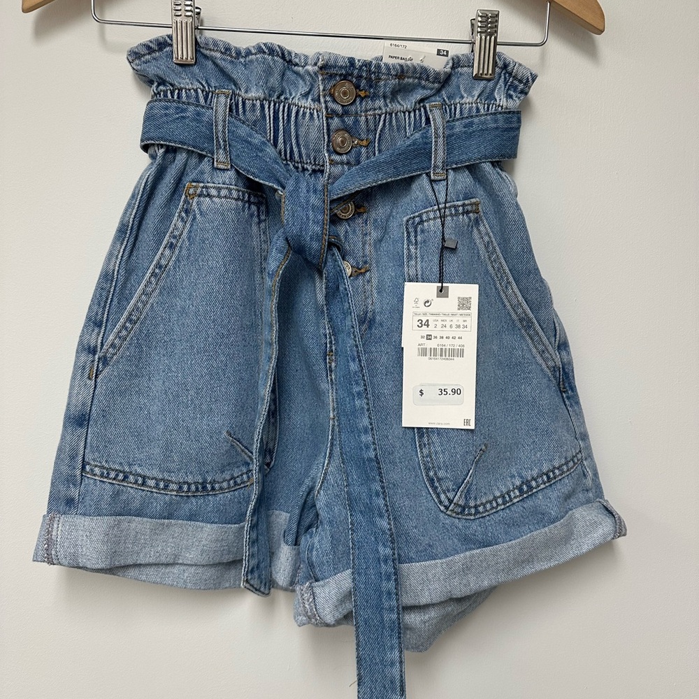 Zara Blue Jean Paperbag Shorts